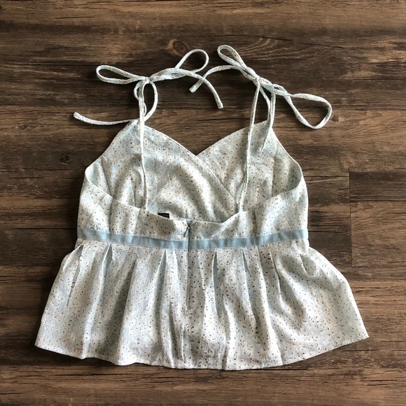 Funky Soul Light Blue & White V-Neck Peplum Crop Top Sz S - Picture 2 of 3